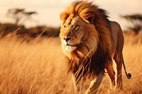 Lion walking through tall grass grassland wildlife outdoors. AI generated Image by rawpixel.