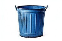 Blue recycle bin bucket white background container.