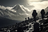People trekking up adventure mountain outdoors. AI generated Image by rawpixel.