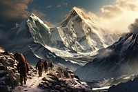People trekking up landscape adventure mountain. AI generated Image by rawpixel.