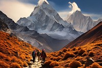 People trekking up backpacking adventure mountain. AI generated Image by rawpixel.