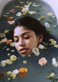 A woman in the bathtub with flowers photography portrait adult. AI generated Image by rawpixel.