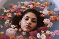 A woman in the bathtub with flowers photography portrait plant. 