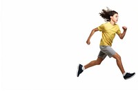 A boy wearing sport cloth running jumping jogging sports.