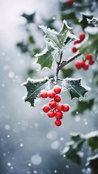 A holly tree with snow outdoors nature plant.