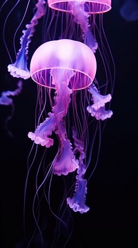  A purple jellyfish animal black background invertebrate. AI generated Image by rawpixel.