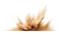 A Sand flying explosion white background splattered exploding.