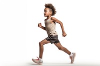 An African boy wearing sport cloth running sports child white background.