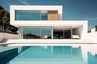The modern white house with the pool in front of the house architecture building outdoors. AI generated Image by rawpixel.