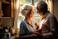Senior couple cheers coffee cup kitchen adult men. AI generated Image by rawpixel.