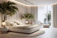 White modern bedroom furniture indoors plant. 