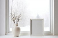 Winter snowy window vase windowsill. AI generated Image by rawpixel.