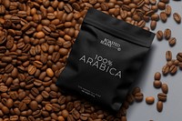 Black Arabica coffee pouch bag aerial view