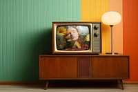 Vintage TV on wooden cabinet