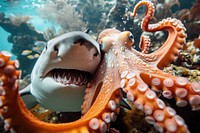 Shark and octopus animal fish invertebrate.