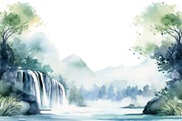 Waterfall border frame landscape painting outdoors.