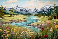 Embroidery background of a landscape wilderness outdoors painting.