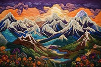 Embroidery background of a mountain outdoors painting pattern.