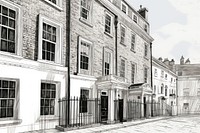  London townhouse architecture building drawing. AI generated Image by rawpixel.