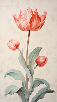  Red tulip pattern painting flower plant. AI generated Image by rawpixel.