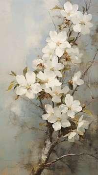  White flowers pattern painting blossom plant. AI generated Image by rawpixel.