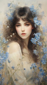  Forget me not painting flower portrait. AI generated Image by rawpixel.