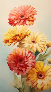  Gerbera flower pattern painting yellow petal. AI generated Image by rawpixel.