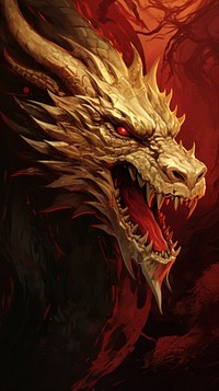 Illustration of a dragon red representation darkness.