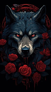 Illustration of wolf and roses mammal flower creativity.