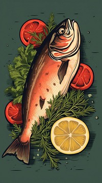Salmon garnished seafood animal lemon.
