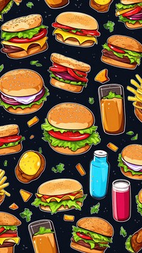 Pattern with burgers food lunch meal.