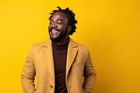Black man in jacket portrait laughing smiling. AI generated Image by rawpixel.