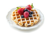 Waffle on a white plate berry fruit plant.