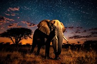 Elephant walking night sky landscape. AI generated Image by rawpixel.