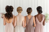 A group of 4 diverse bridesmaid wedding adult back.