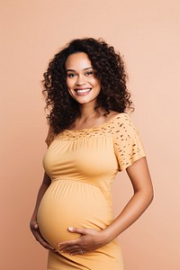 Happy Pregnant mixed race Woman pregnant portrait sleeve.