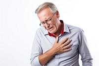Man suffering chest pain adult white background portrait.