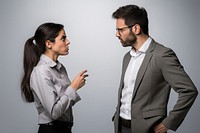 Employee talking to her boss arguing shirt adult.