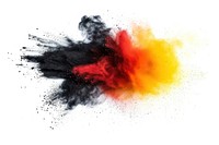 Black yellow red color holi paint powder explosion backgrounds white background splattered.