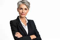 Good-looking middle-aged businesswoman with arms crossed portrait adult photo.
