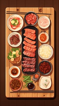 Traditional korean food pork dish table.