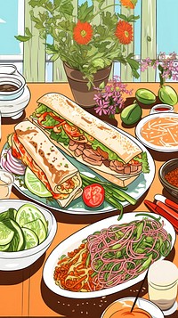 Popular Vietnamese dishes lunch table plate.