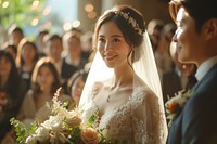 Youth East Asian wedding flower dress bride.