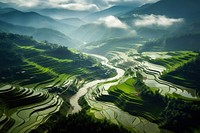 Rice fields landscape mountain outdoors.