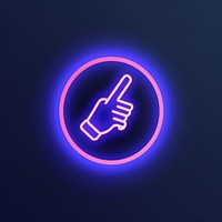 Hand pressing button icon neon glowing night.