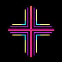 Abstract christian cross neon glowing purple.