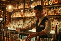 Bartender prepairing a cocktail at the bar bartender adult drink.