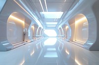 Modern and futuristic empty light interior architecture corridor illuminated.