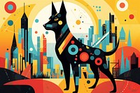 Memphis design of dog art graphics painting.