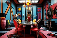 Memphis design of dining room architecture restaurant furniture.